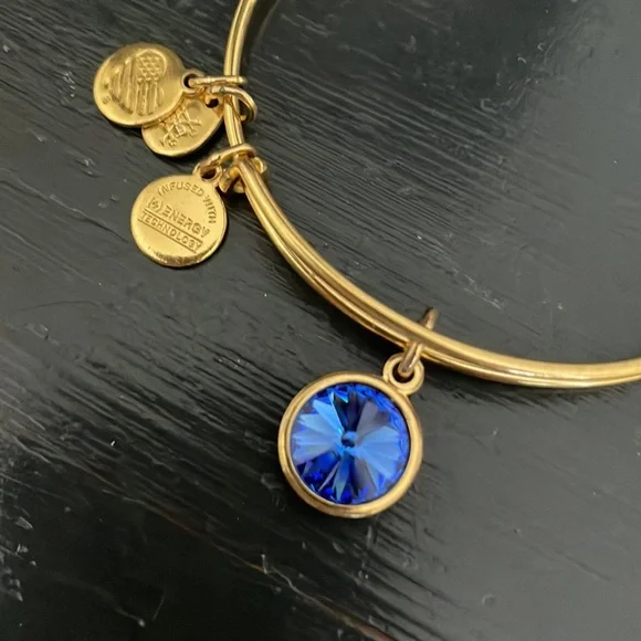 Alex and Ani Sapphire Blue December Birthstone Gold Bangle Bracelet - Picture 2 of 2